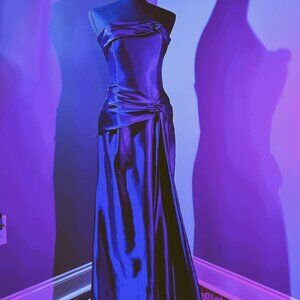Rich Purple Satin Strapless Gown